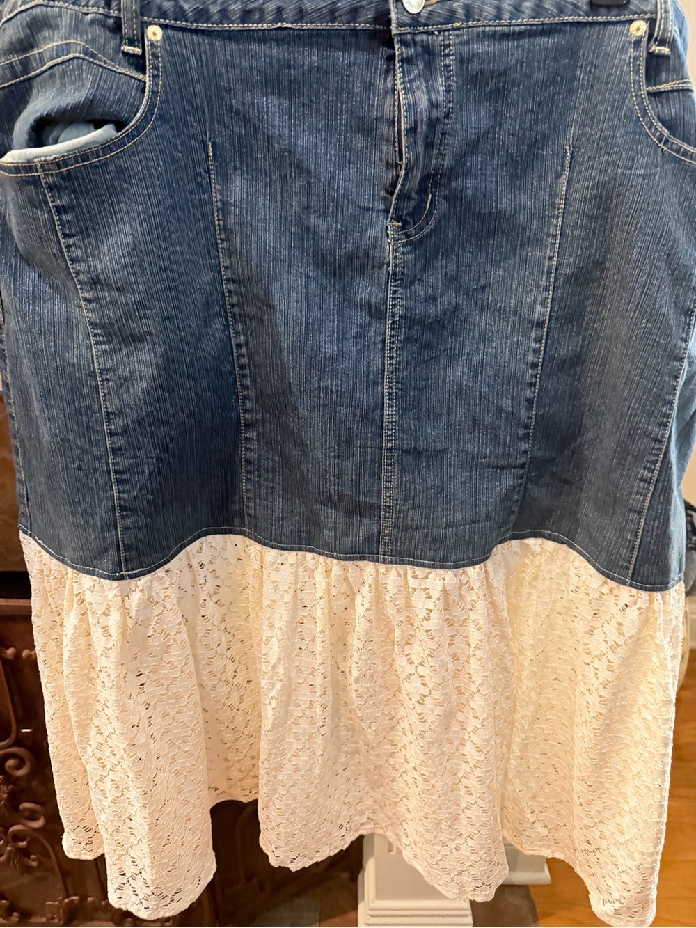 Mavi Dark Blue Denim Top with Cream Lace Skirt